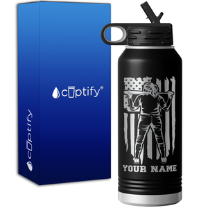 Personalized Softball Player on Distressed Flag 32oz Sport Water Bottle