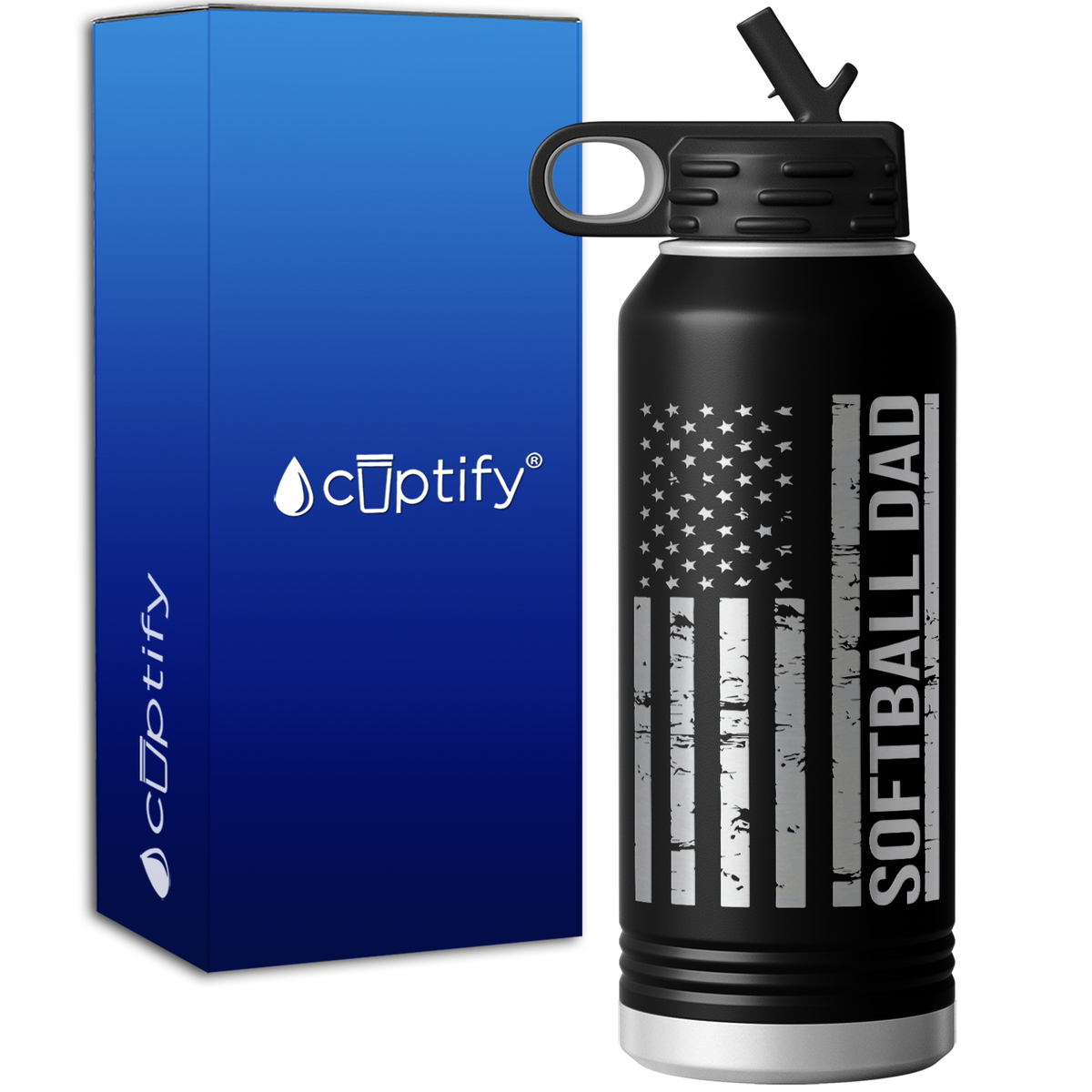 Softball Dad Distressed Flag 32oz Sport Water Bottle