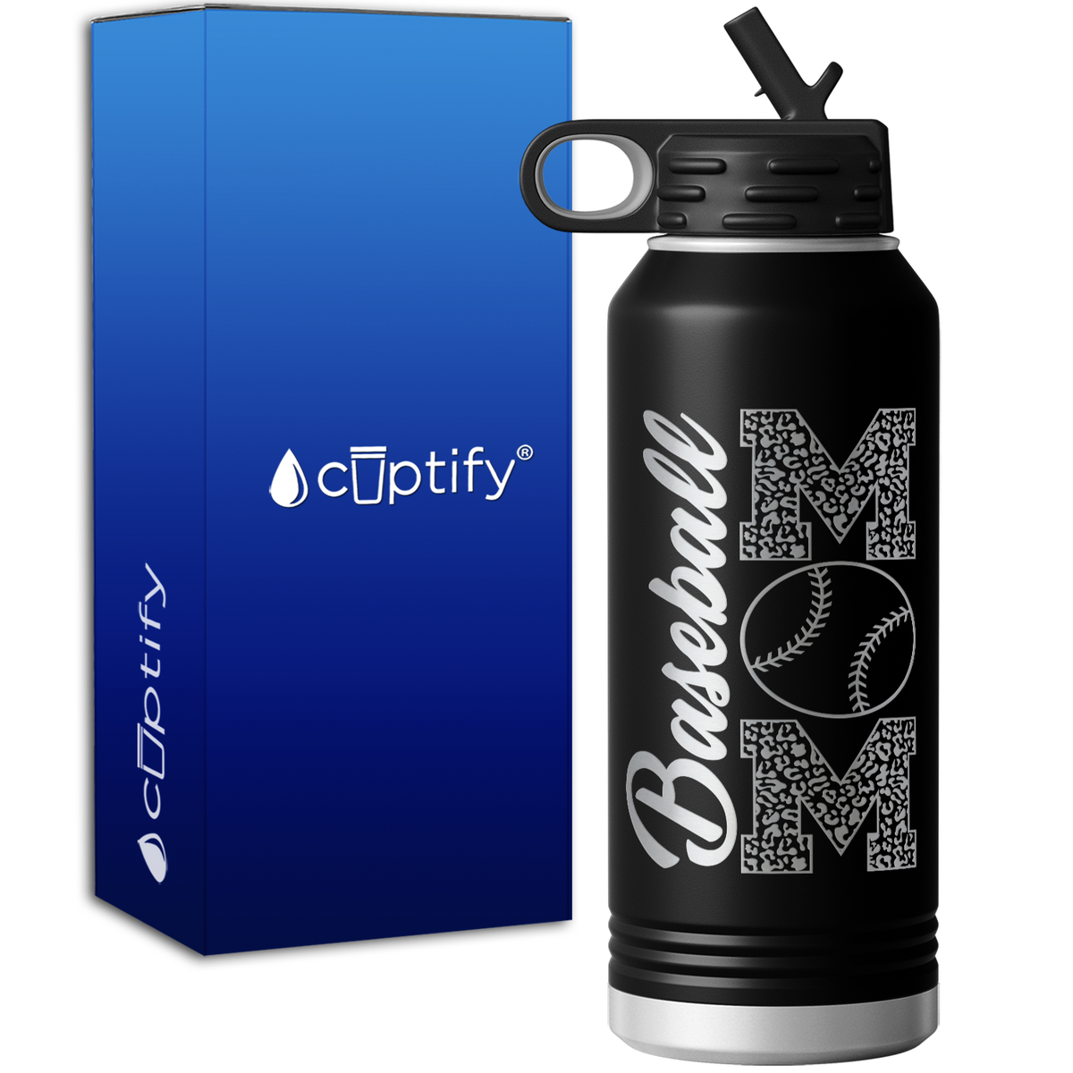 Baseball Mom Leopard Print 32oz Sport Water Bottle