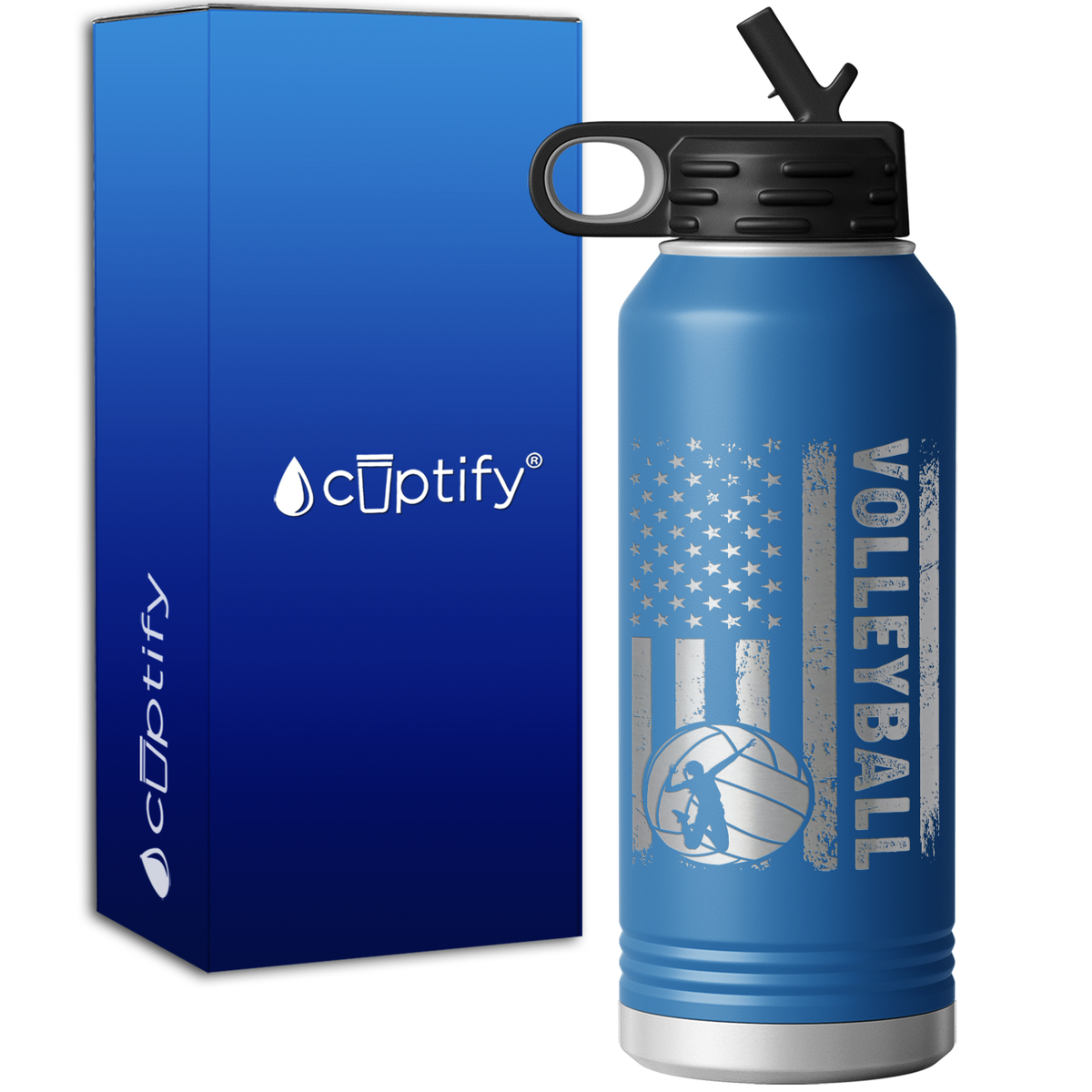 Volleyball American Flag 32oz Sport Water Bottle
