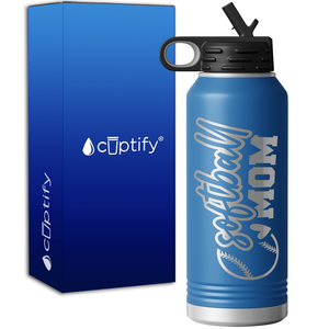 Softball Heart Mom 32oz Sport Water Bottle