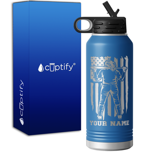 Personalized Softball Player on Distressed Flag 32oz Sport Water Bottle