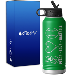 Peace Love Baseball 32oz Sport Water Bottle