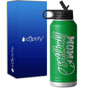Softball Heart Mom 32oz Sport Water Bottle