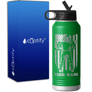 Personalized Softball Player on Distressed Flag 32oz Sport Water Bottle