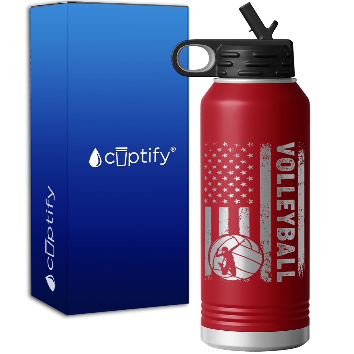 Volleyball American Flag 32oz Sport Water Bottle