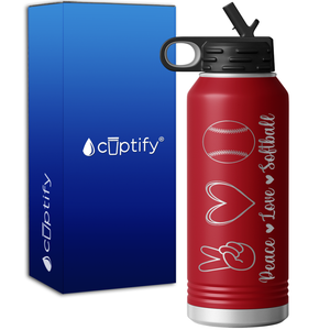 Peace Love Softball 32oz Sport Water Bottle
