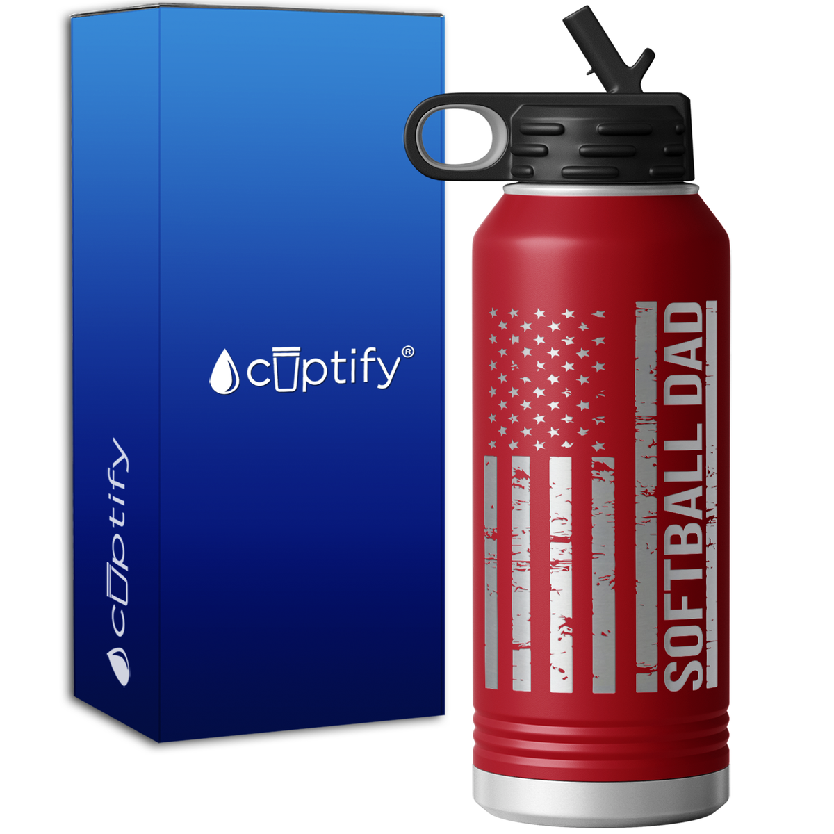 Softball Dad Distressed Flag 32oz Sport Water Bottle