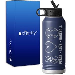 Peace Love Baseball 32oz Sport Water Bottle