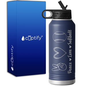 Peace Love Softball 32oz Sport Water Bottle