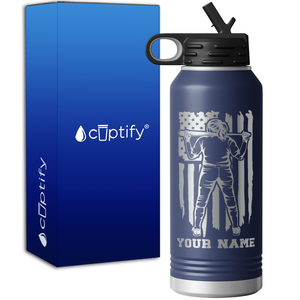 Personalized Softball Player on Distressed Flag 32oz Sport Water Bottle