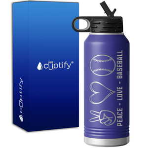 Peace Love Baseball 32oz Sport Water Bottle