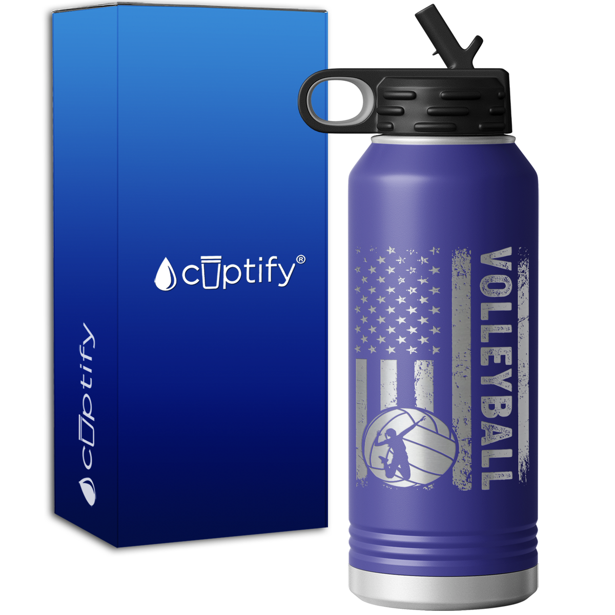 Volleyball American Flag 32oz Sport Water Bottle