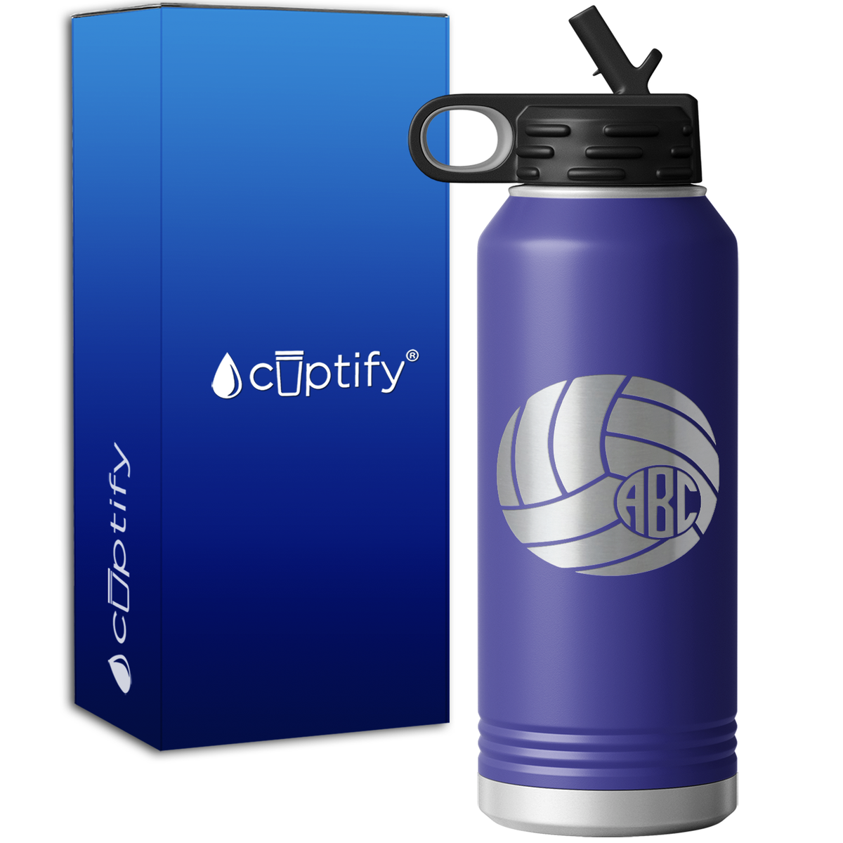 Personalized Circle Monogram Volleyball  32oz Sport Water Bottle