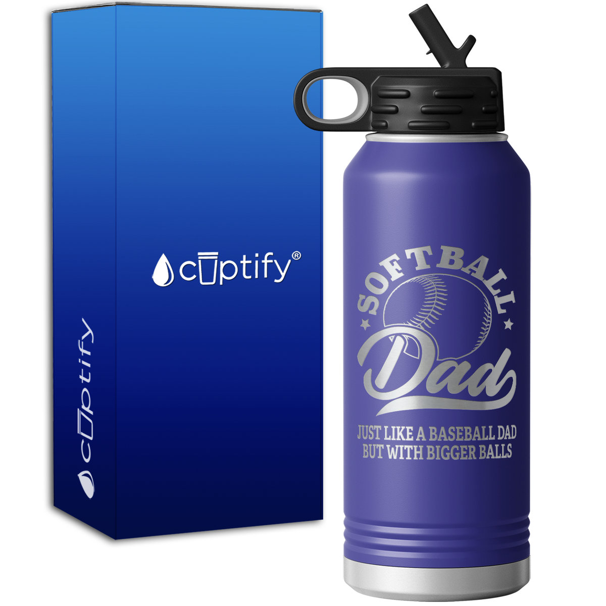 Softball Dad Just Like a Baseball Dad but with Bigger Balls 32oz Sport Water Bottle