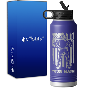 Personalized Softball Player on Distressed Flag 32oz Sport Water Bottle