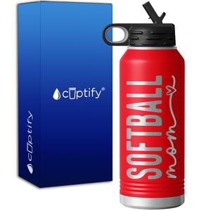 Softball Mom Heart 32oz Sport Water Bottle