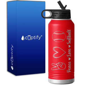 Peace Love Softball 32oz Sport Water Bottle