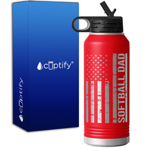 Softball Dad Distressed Flag 32oz Sport Water Bottle