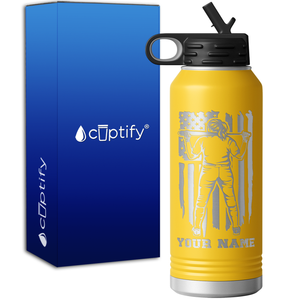 Personalized Softball Player on Distressed Flag 32oz Sport Water Bottle