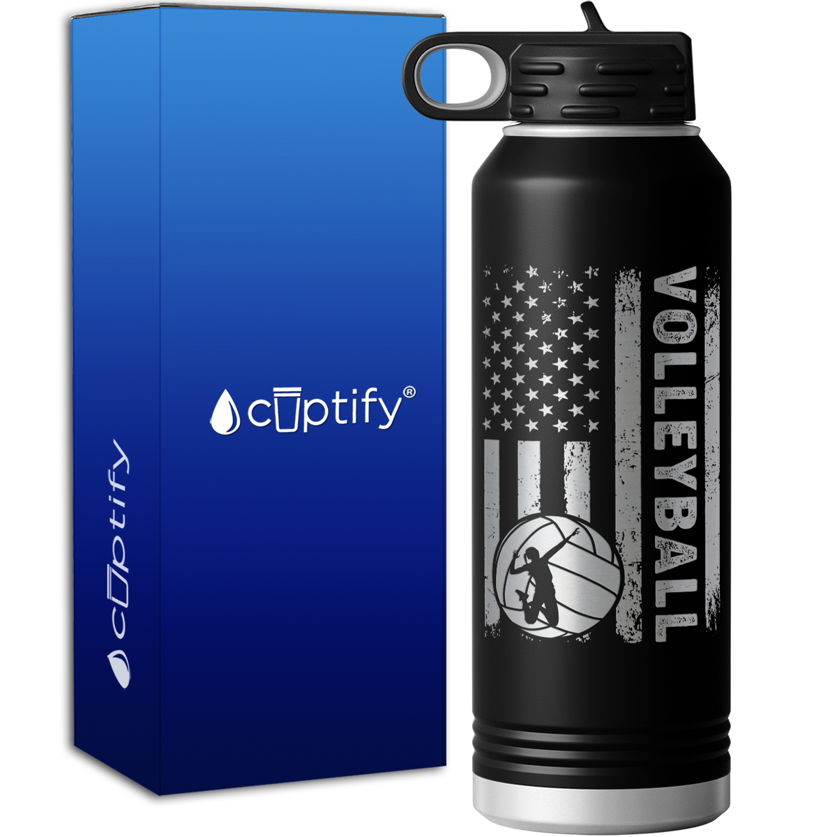Volleyball American Flag 40oz Sport Water Bottle