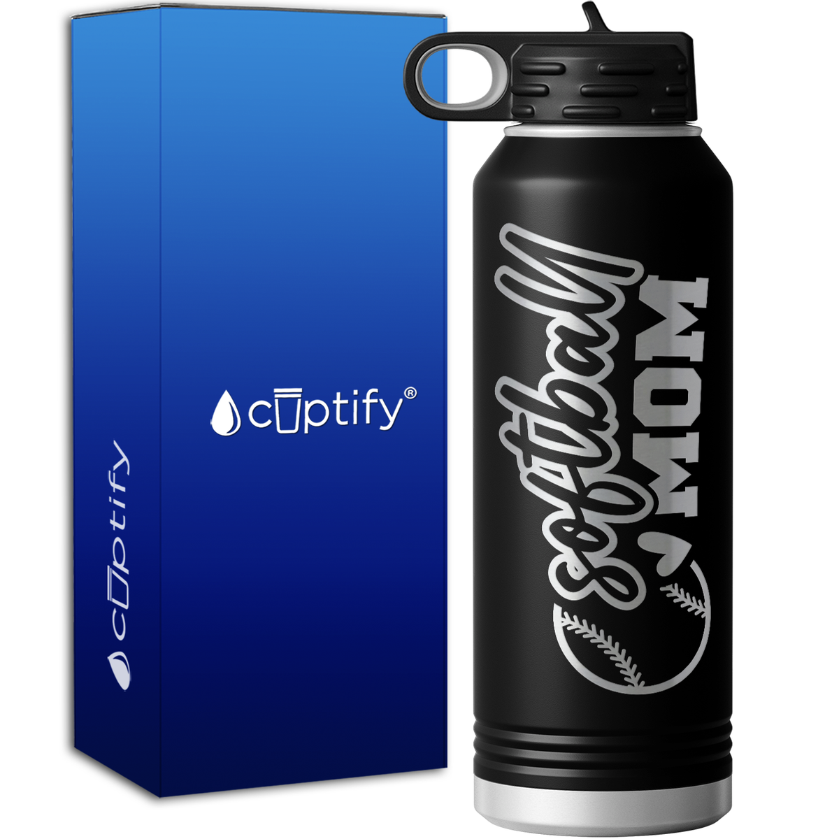 Softball Heart Mom 40oz Sport Water Bottle