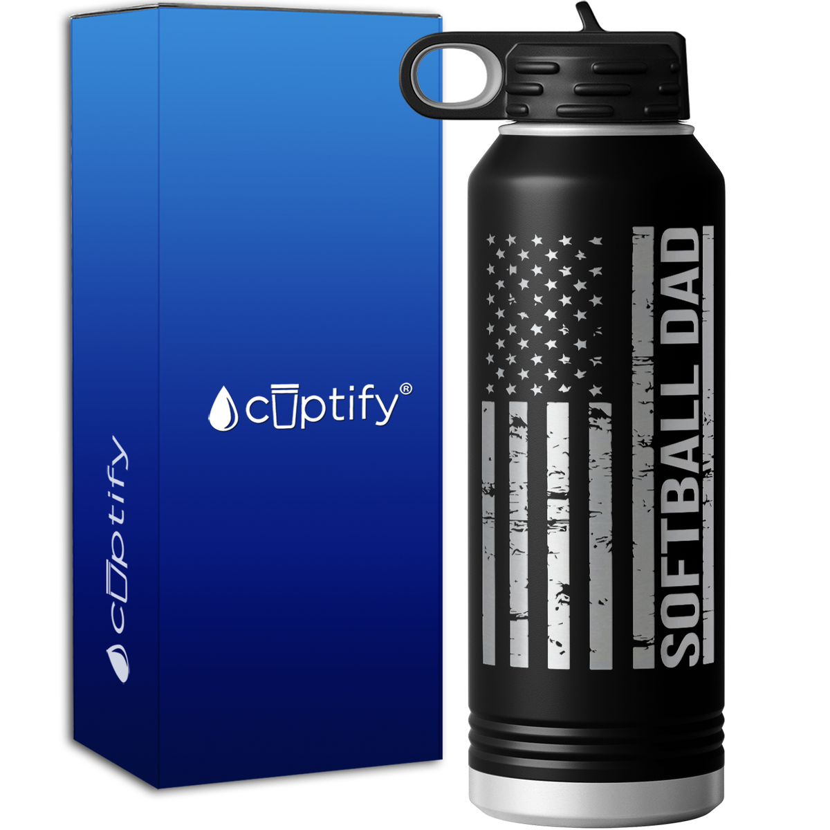 Softball Dad Distressed Flag 40oz Sport Water Bottle