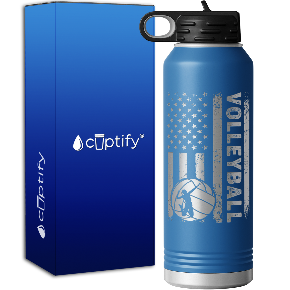 Volleyball American Flag 40oz Sport Water Bottle