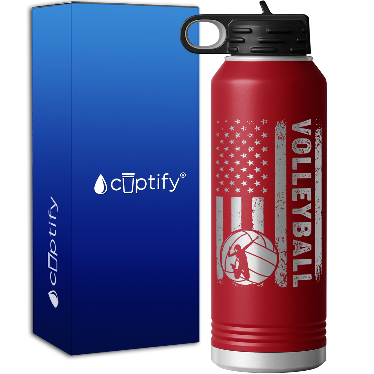 Volleyball American Flag 40oz Sport Water Bottle