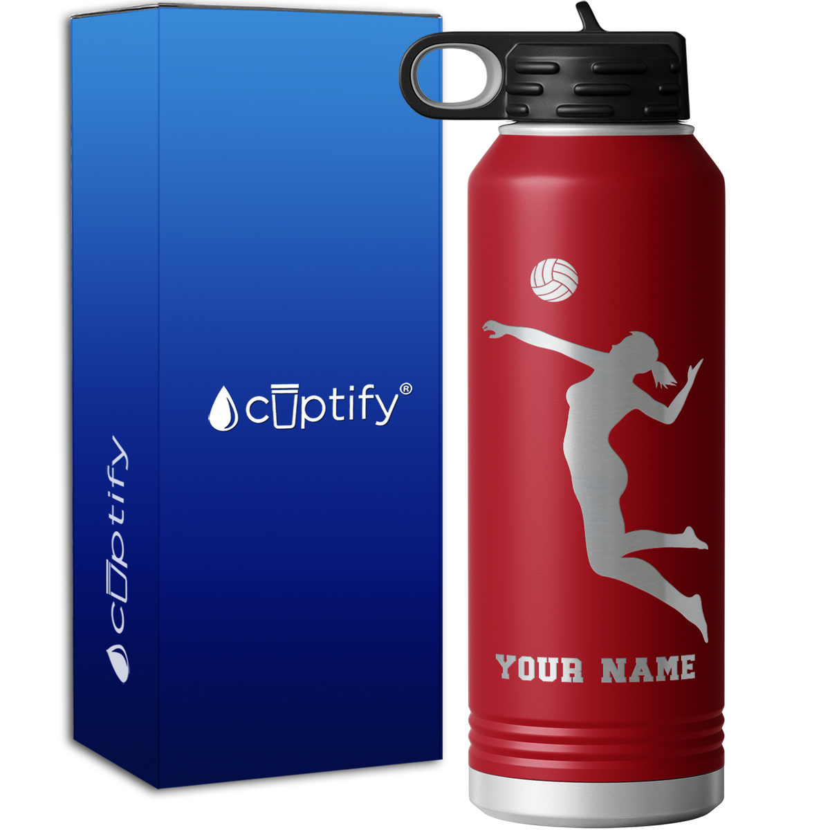 Personalized Jumping Volleyball Girl 40oz Sport Water Bottle