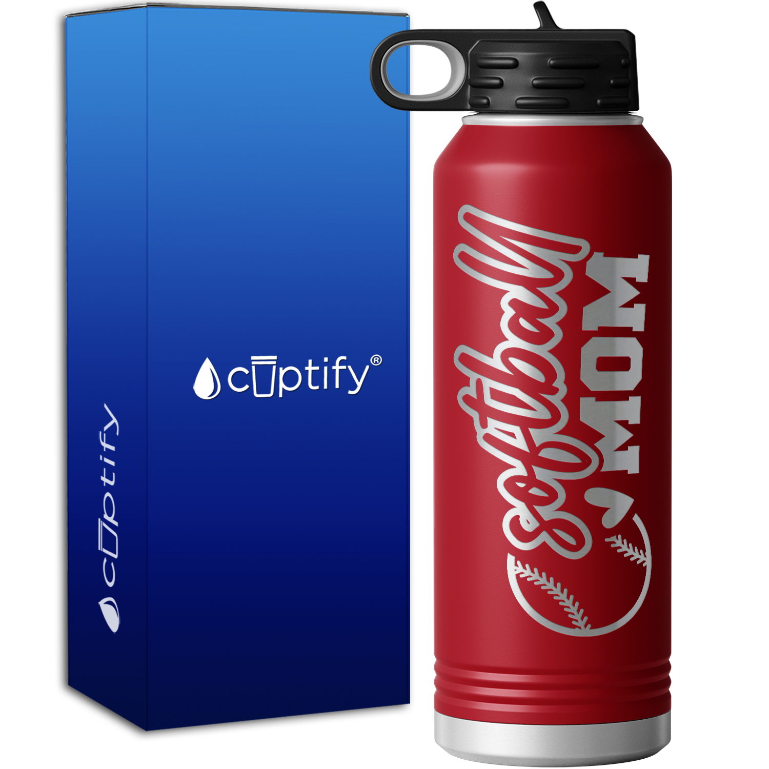 Softball Heart Mom 40oz Sport Water Bottle