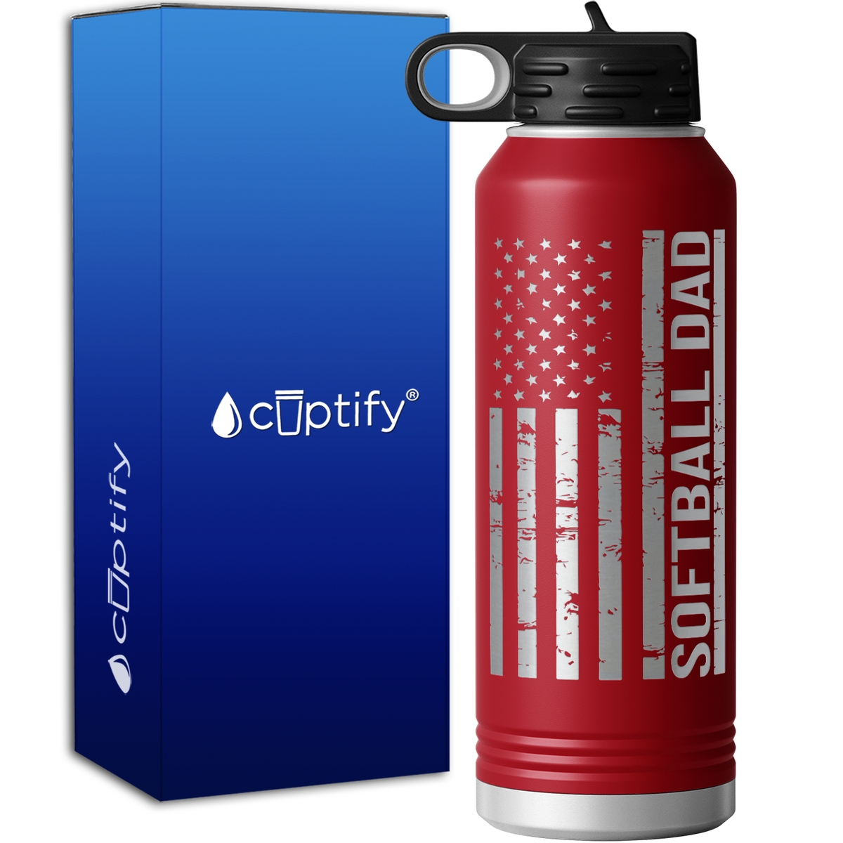 Softball Dad Distressed Flag 40oz Sport Water Bottle