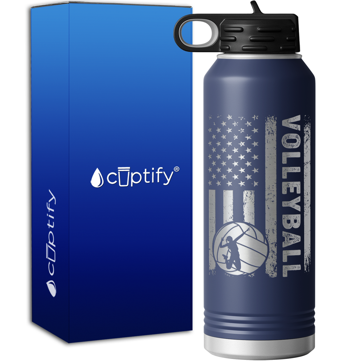 Volleyball American Flag 40oz Sport Water Bottle