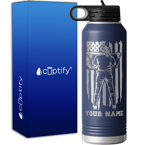 Softball Player on Distressed Flag 40oz Sport Water Bottle