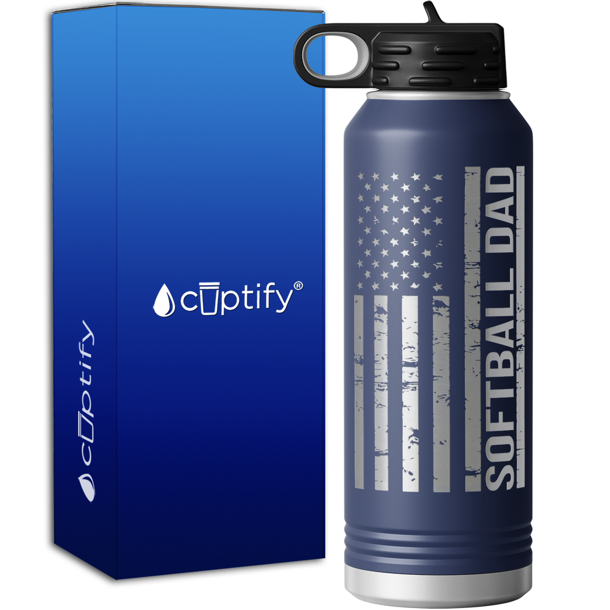 Softball Dad Distressed Flag 40oz Sport Water Bottle