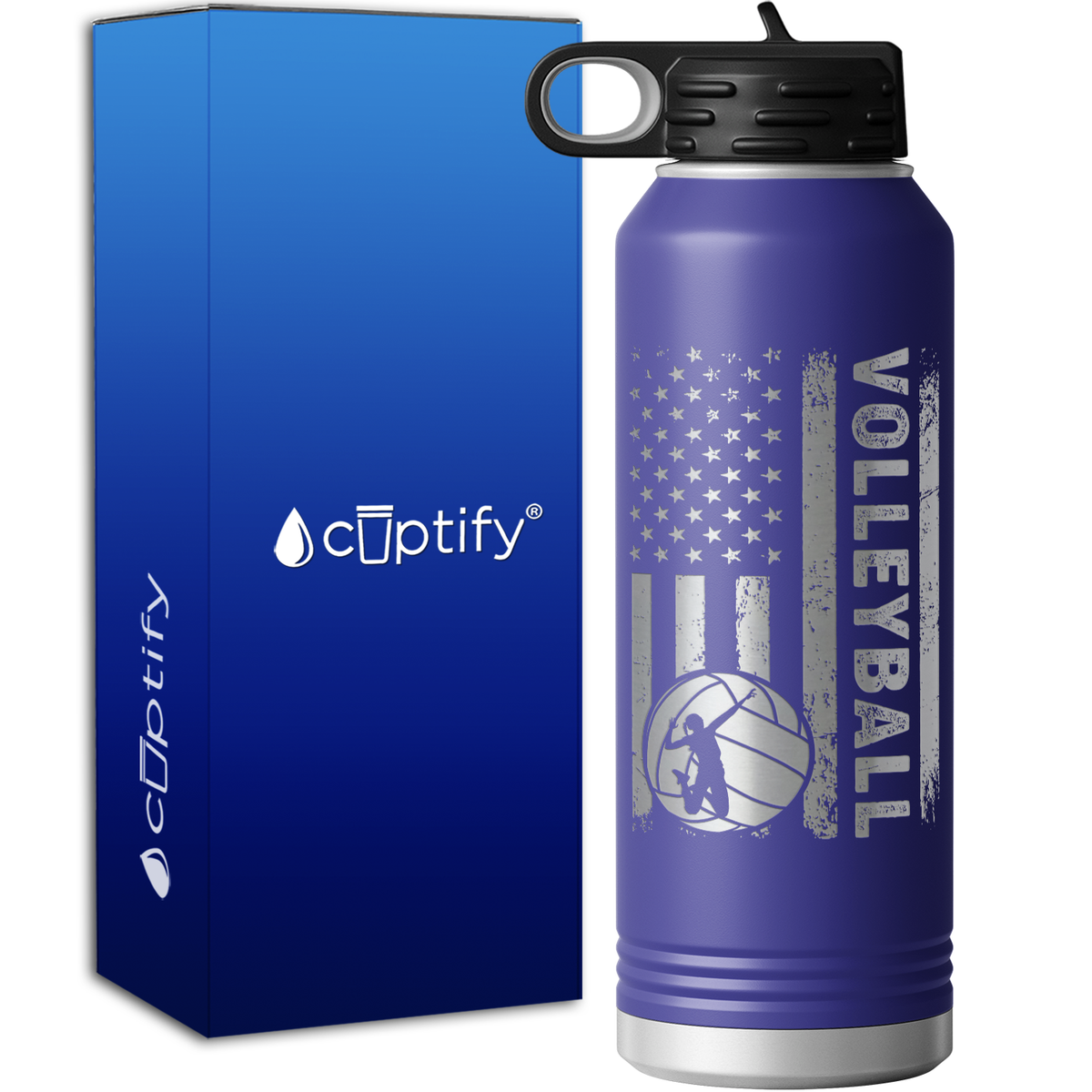 Volleyball American Flag 40oz Sport Water Bottle