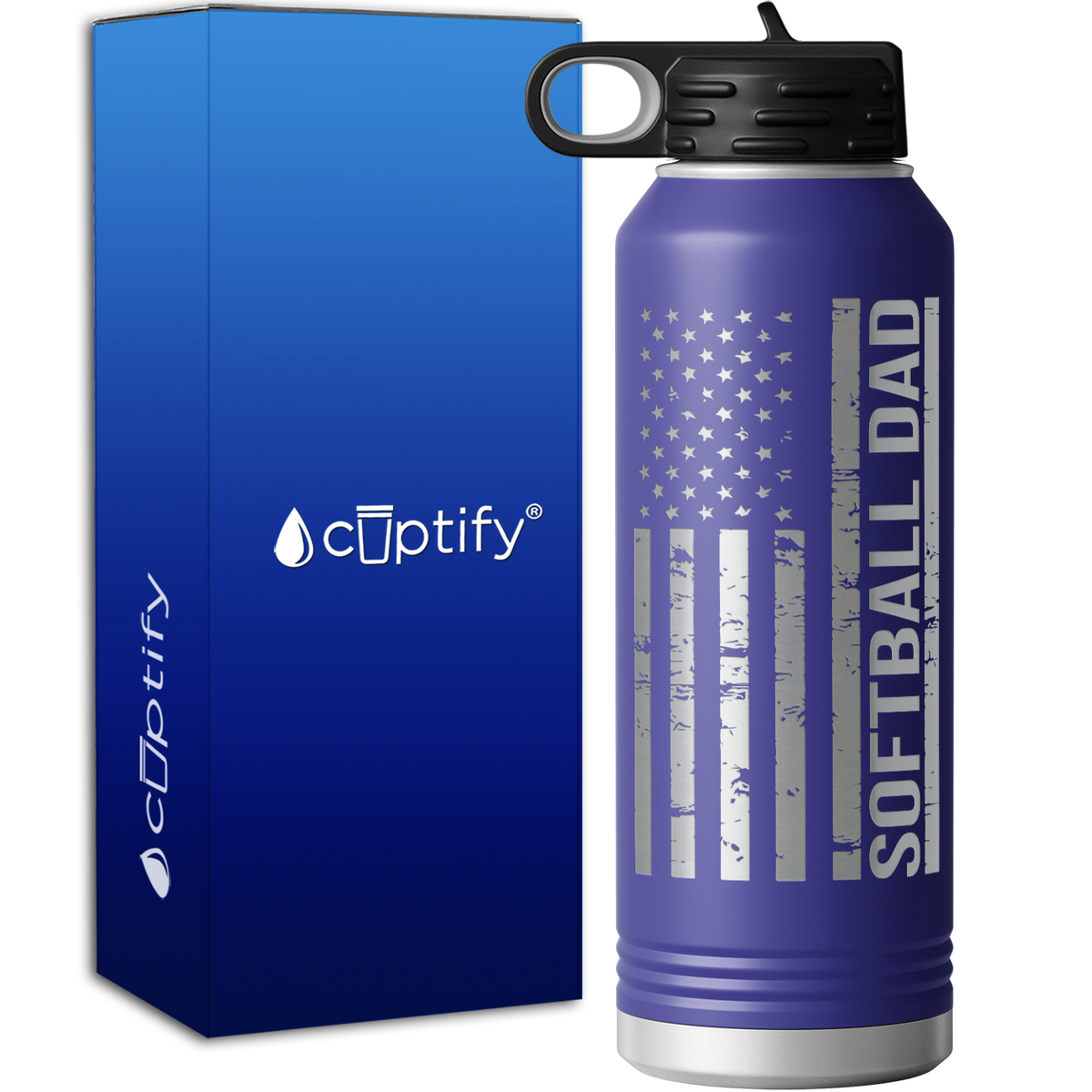 Softball Dad Distressed Flag 40oz Sport Water Bottle
