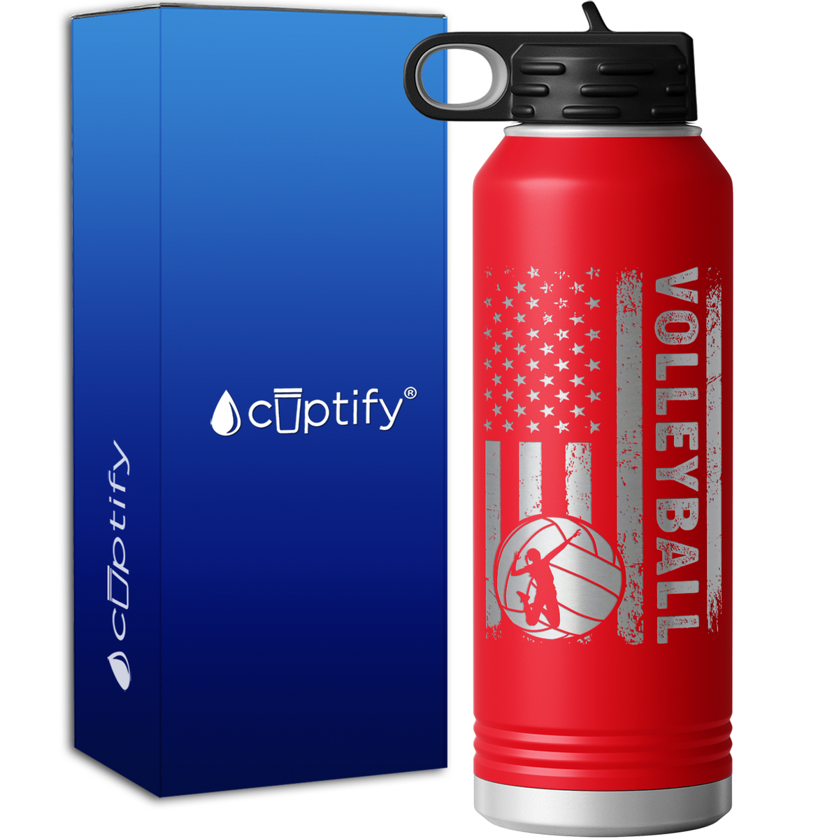 Volleyball American Flag 40oz Sport Water Bottle