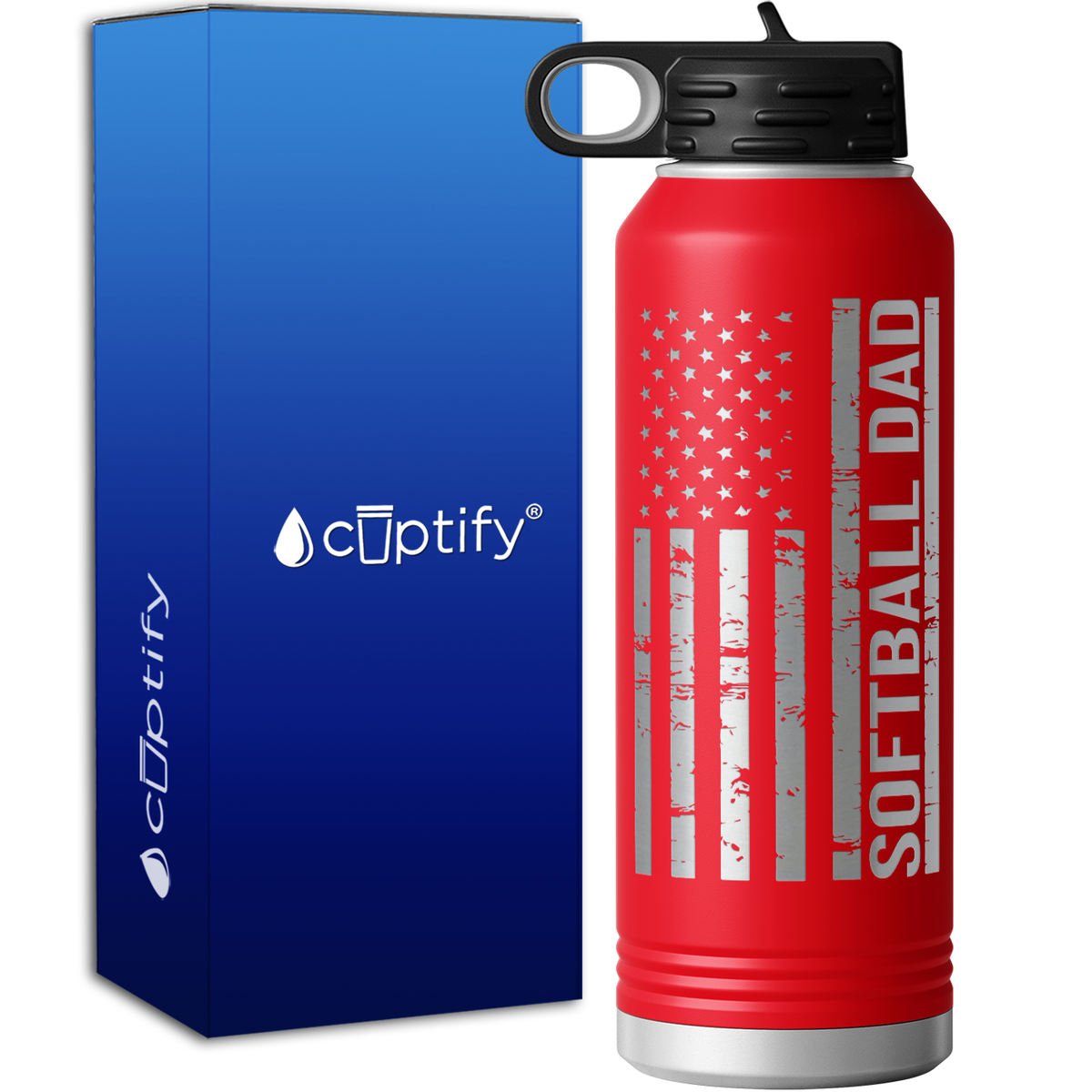 Softball Dad Distressed Flag 40oz Sport Water Bottle