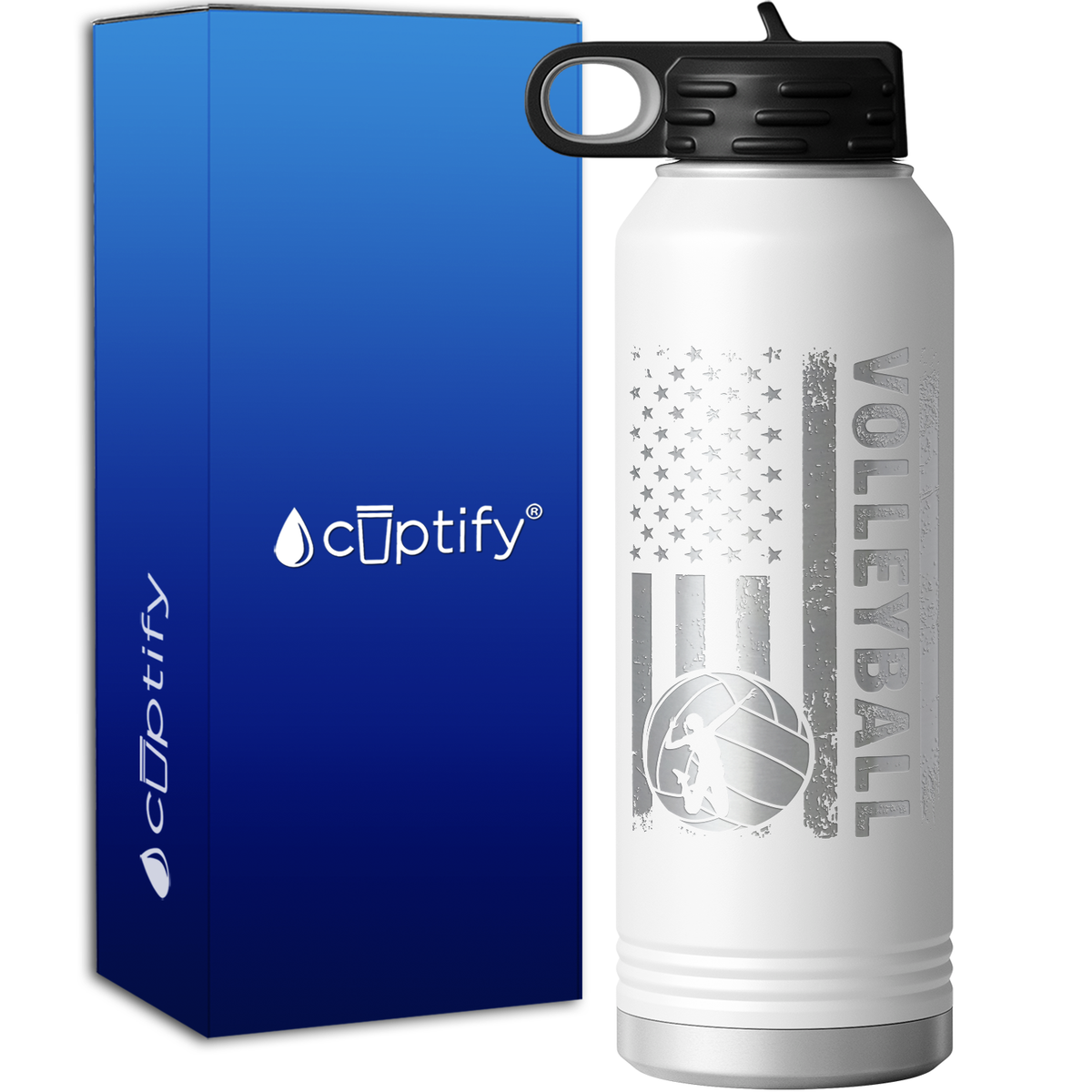Volleyball American Flag 40oz Sport Water Bottle
