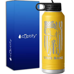 Softball Player on Distressed Flag 40oz Sport Water Bottle