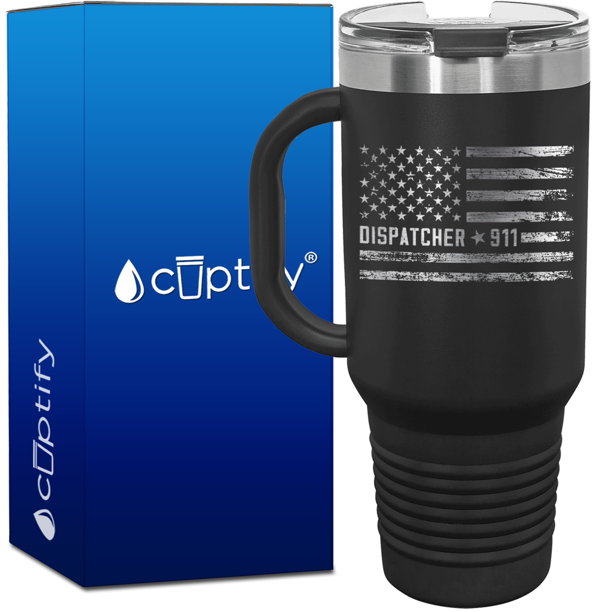 Dispatcher 911 Distressed Flag 40oz Dispatcher Travel Mug