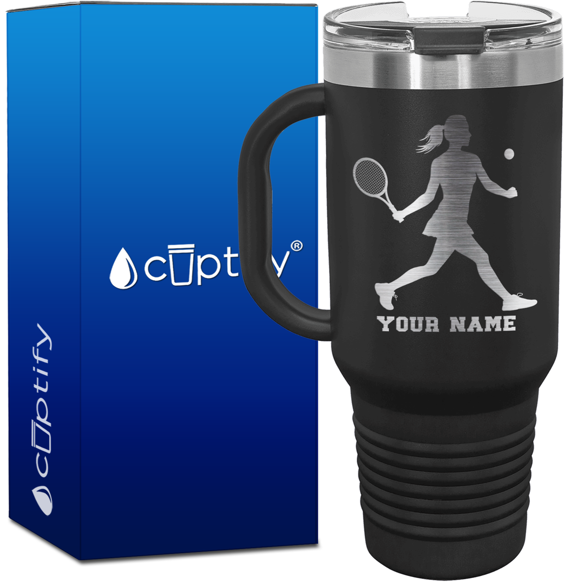Personalized Female Tennis Player Silhouette 40oz Travel Mug