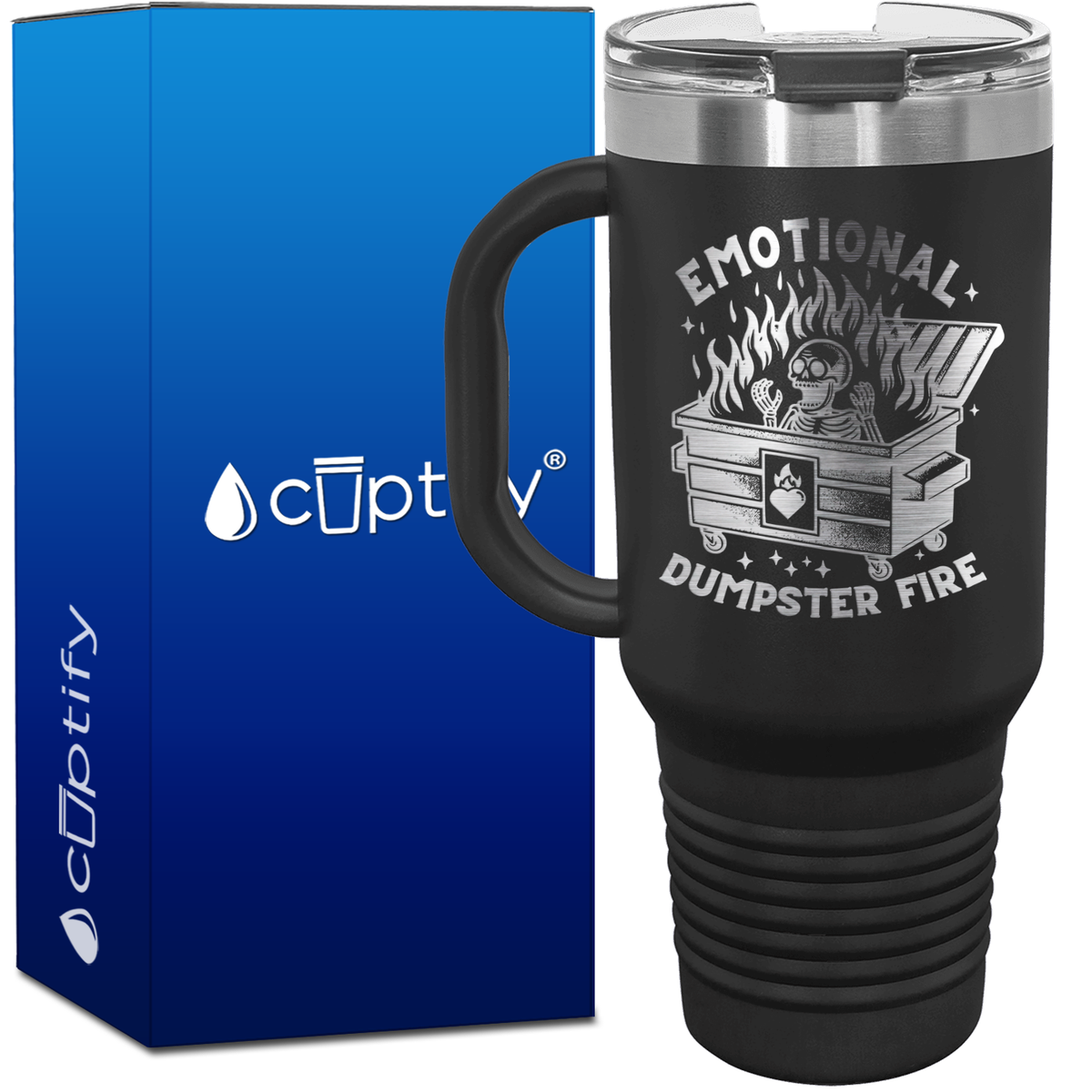 Emotional Dumpster Fire Skeleton 40oz Funny Travel Mug