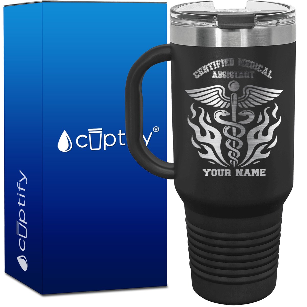 Personalized Certified Medical Assistant Stylish Caduceus 40oz CMA Travel Mug