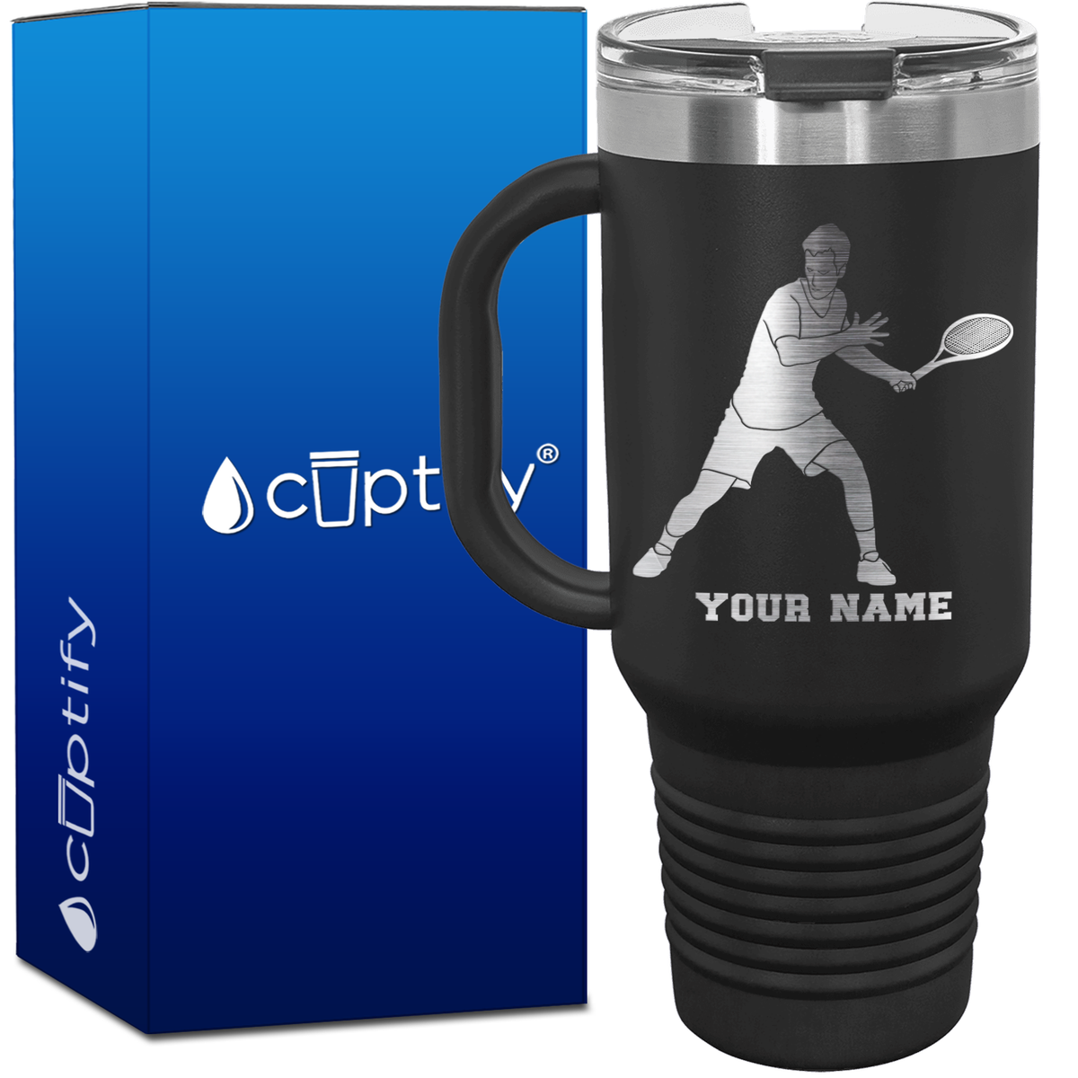 Personalized Male Tennis Player 40oz Travel Mug