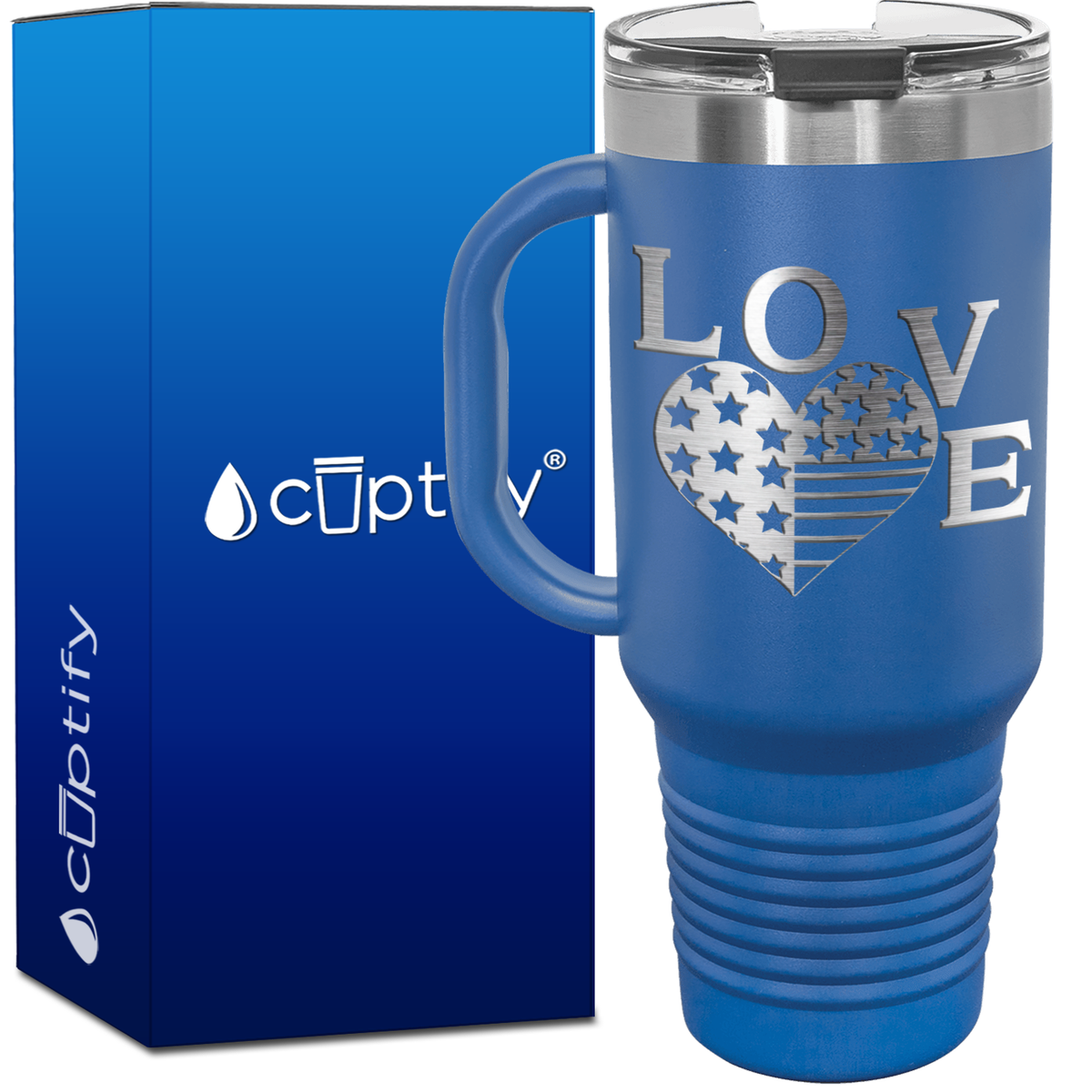 America Love Heart 40oz 4th of July Travel Mug