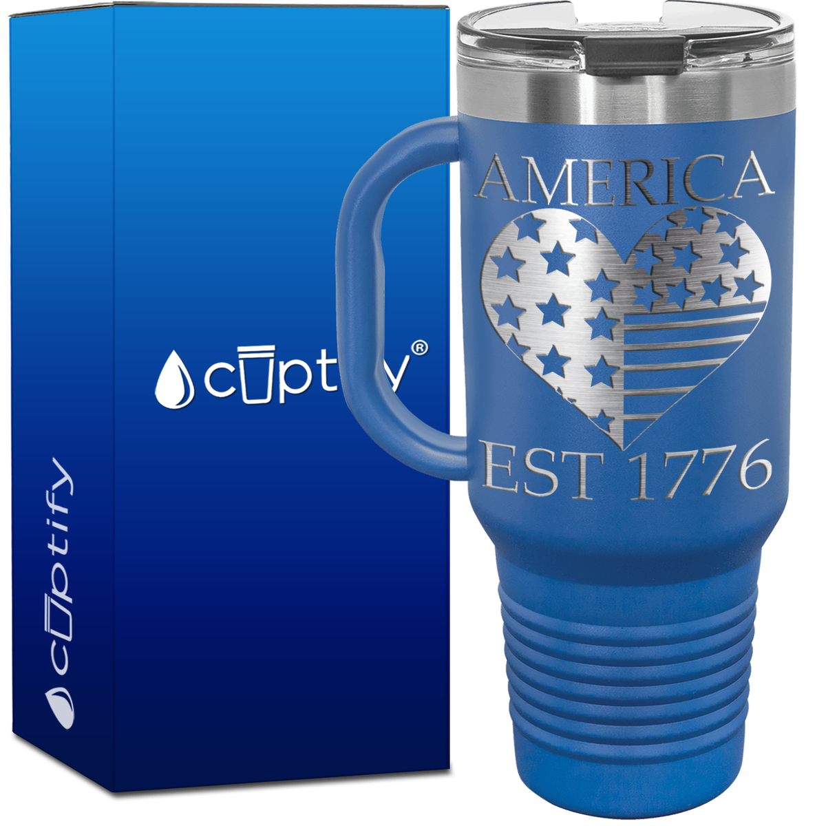 America Est 1776 Heart 40oz 4th of July Travel Mug