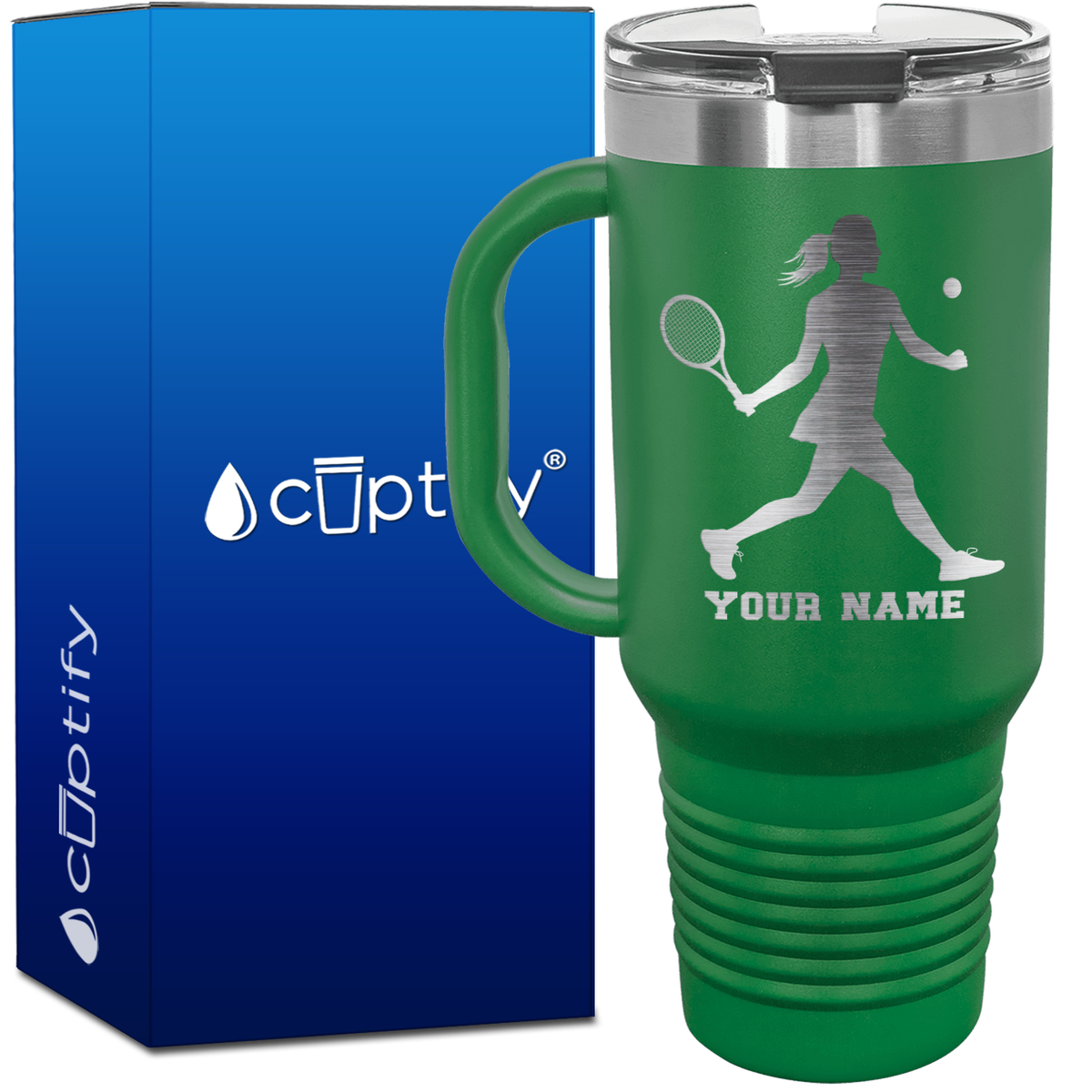 Personalized Female Tennis Player Silhouette 40oz Travel Mug