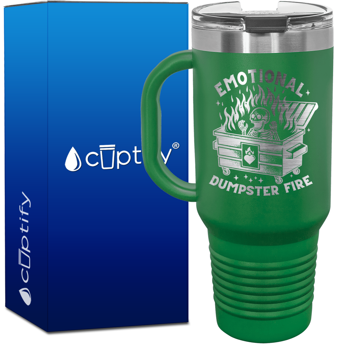 Emotional Dumpster Fire Skeleton 40oz Funny Travel Mug